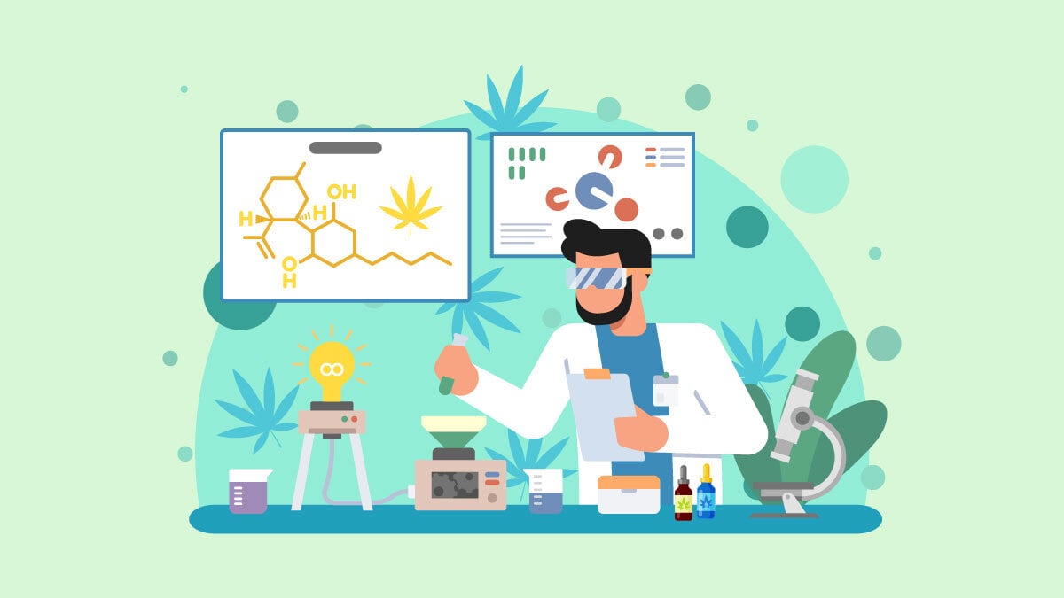 Illustration of a scientist researching CBD