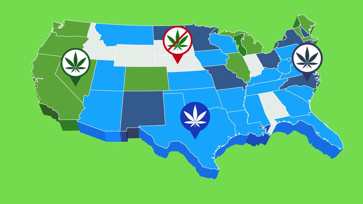 Illustration of Map of Marijuana Legalization by States in 2021 (Medical & Recreational)