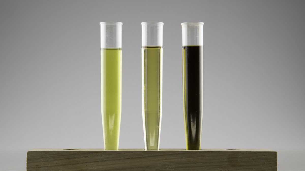Three glass tubes with CBD oil next to each other