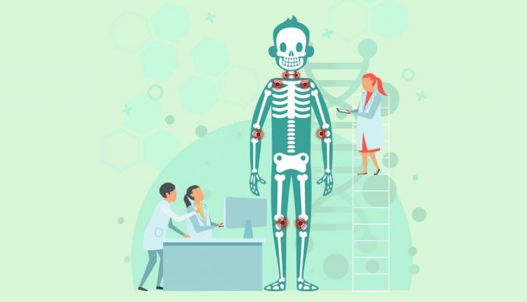 Illustration of Doctors Examining Skeleton